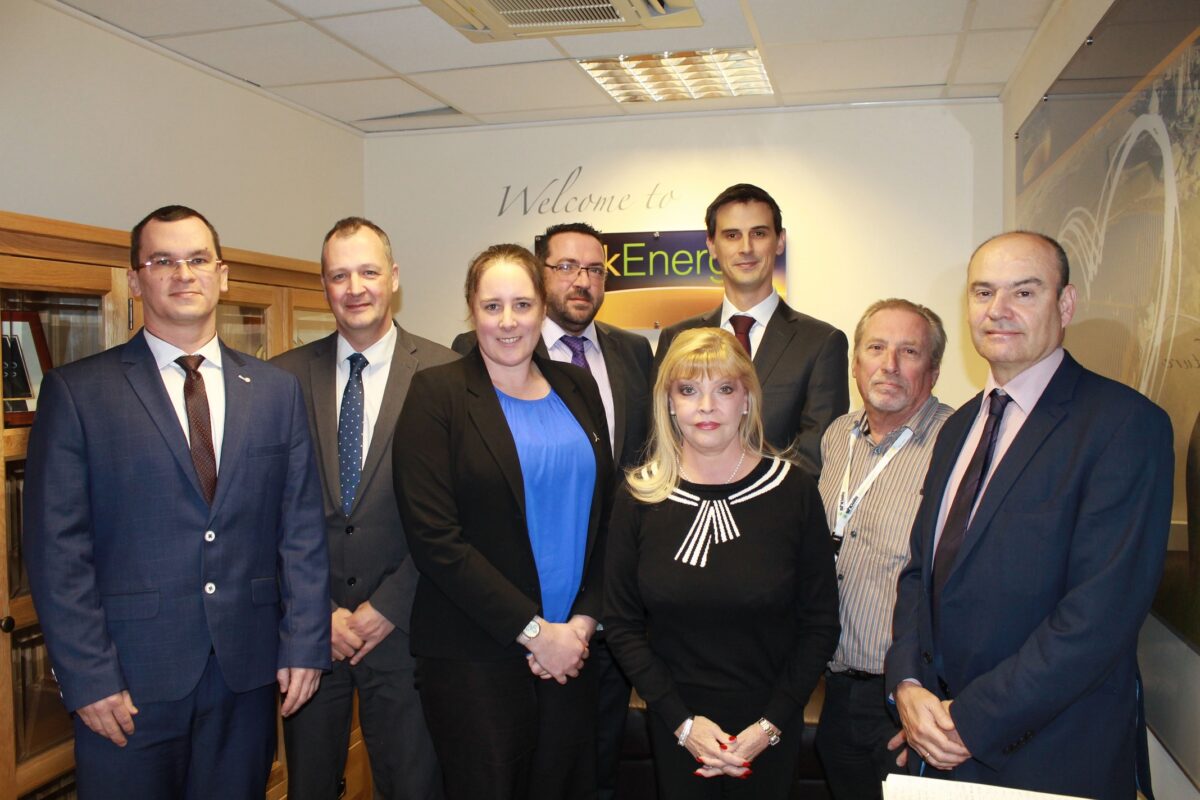 Lark Energy's new senior management team, from L-R: Kryzsztof Marek, Chris Chadburn, Emma Rafaluk, Richard Jackson, Helen Hick, Neil Dallamore, Paul Adams and Karl Hick. Image: Lark Energy.