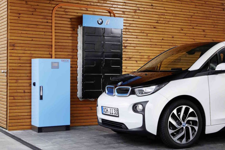 BMW i's stationary energy storage product will be available with 22kWh or 33kWh capacity using lithium-ion batteries used in i3 electric vehicles. Image: BMW.