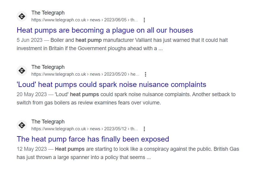 Recent articles from the Telegraph pouring scorn on heat pumps.