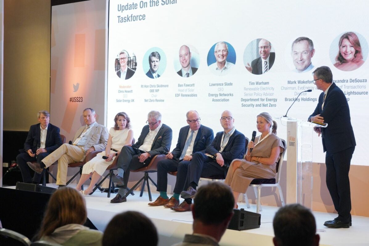 Panelists involved in the solar taskforce discuss its progress at the UK Solar Summit. Image: Solar Media