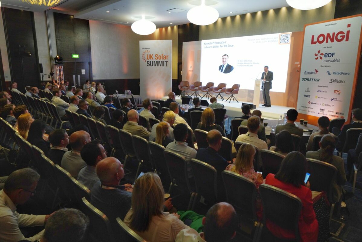 Dr Alan Whitehead speaking at the UK Solar Summit today. Image: Solar Media