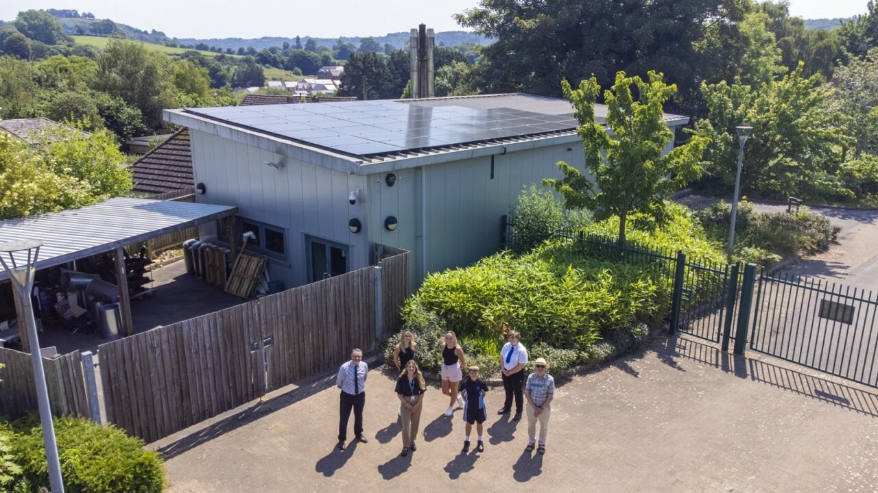 Pictured are Deputy Headteacher Steve White (front, left), Ellie Patey, Social Obligations Officer at National Grid (front, second from left) and David Martin, School Governor, with students from Rednock School. Image: National Grid