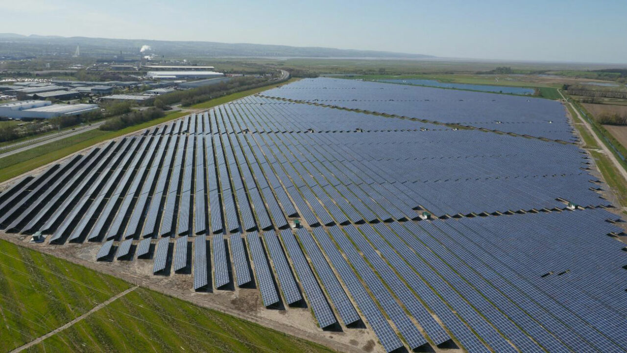 Shotwick solar park in Wales. Often listed as the largest solar site in the UK, the site only outputs 50MW to the grid but has a 72.2MWp capacity. Image: WELink