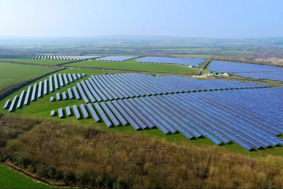 a solar farm from above