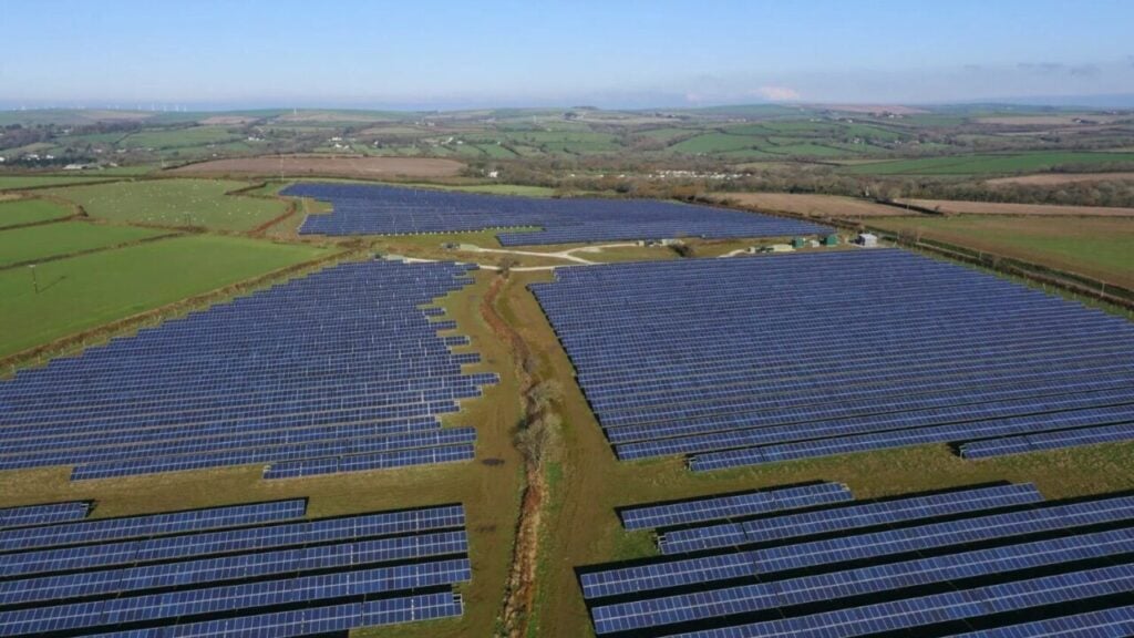 a view from above of a solar farm