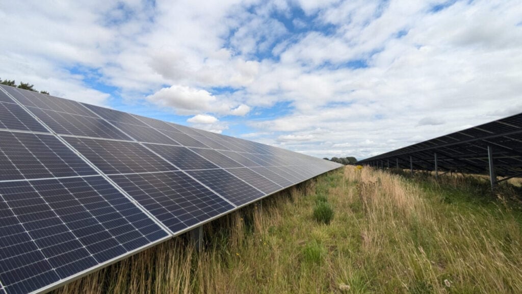 solar panels from a low close up angle