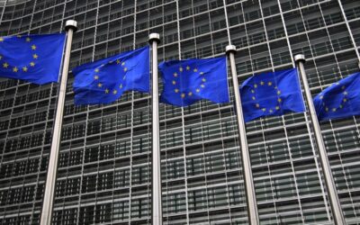 European Union flags fly in front of the European Commission headquarters in Brussels