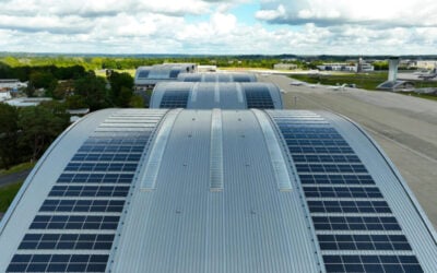 curved solar panels on a building roof
