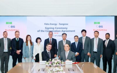 Executives from Fidra Energy and Sungrow at a signing ceremony for the deal.