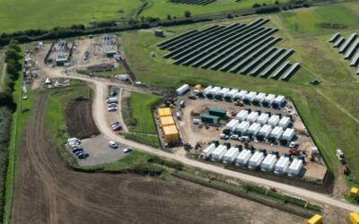 Aerial view of HEIT's 99MW/198MWh Bumpers project in Surrey. Image: Harmony Energy Income Trust.