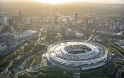 A cgi render of the solar array atop London Stadium