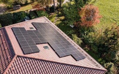 Image from above of rooftop solar on a house.