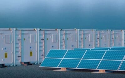 Solar panels next to a BESS unit
