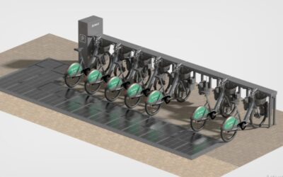 A 3D render of a Beryl solar charging station.