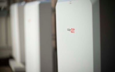 home energy storage batteries in a line