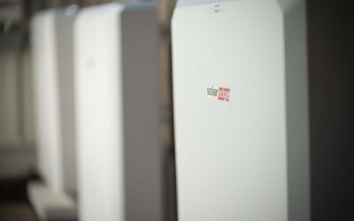 A closeup of SolarEdge home battery systems