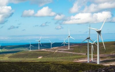 onshore wind turbines in a field