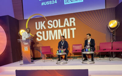 image of panellists speaking about AI at UK Solar Summit 2024 in London.