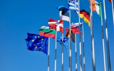 various European flags flying