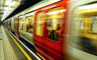 a London underground train going at high speed