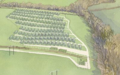An artistic rendering of the BESS site and fields surrounding it, in watercolour paint