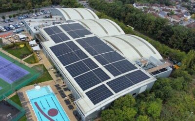 solar panels on a rooftop seen from above