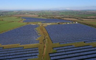 a view from above of a solar farm