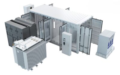 A digital render of one of GE Vernova's FLEXINVERTER systems