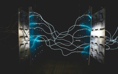 jolts of electricity surge between two panels