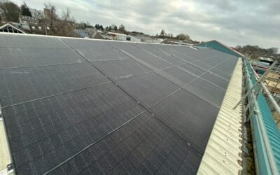 close up of solar panels on a business roof