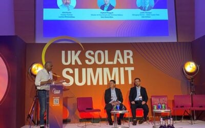 Panelists speaking about the future of the UK's solar supply chain at the UK Solar Summit this morning.